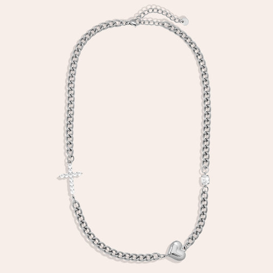 Kreuz Herz Halskette Silber