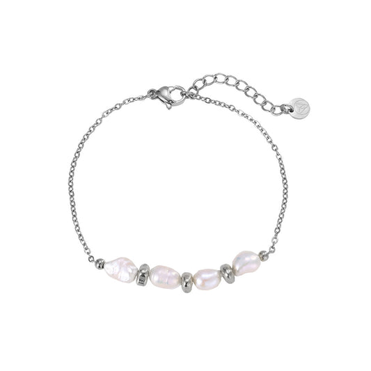 Perlen Edelstahl Armband Silber