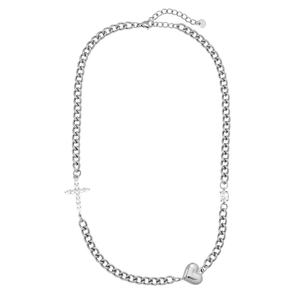 Kreuz Herz Halskette Silber