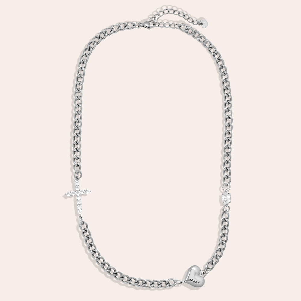Kreuz Herz Halskette Silber